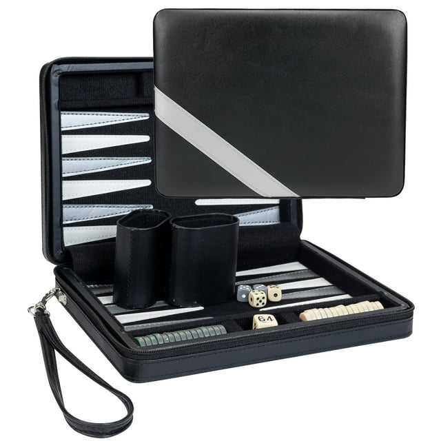 WE Games Ensemble de Backgammon Magnétique avec Étui en Similicuir - Format Voyage