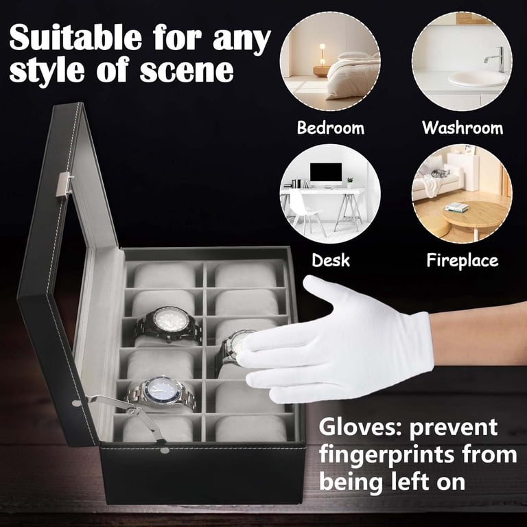 12-Slot Watch Box for Men Women, Lockable Watch Case with  display picture 3