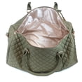 thumbnail image 5 of Women's Quilted Leather Weekender Travel Duffel Bag With Rose Gold Hardware - Large 22" Size - Cute Satin Inner Lining - Olive Green, 5 of 6
