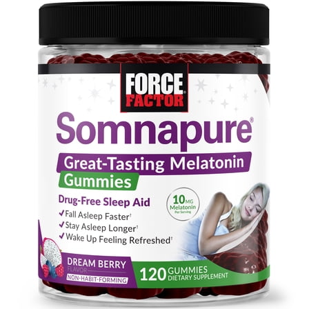 Force Factor Somnapure Gummies, 10mg Melatonin Sleep Aid for Adults Extra Strength, Non-Habit-Forming Sleep Support, Dream Berry, 120 Gummies
