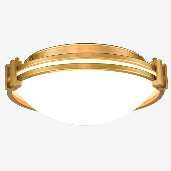 Modern Gold Flush Mount Ceiling Light 12'' Brass Ceiling Light White Glass Shade