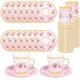 thumbnail image 1 of 50 tazas de té y platos de papel desechables con flores rosas, juego de platos y tazas de té con borde dorado para bebidas frías calientes para bodas, cumpleaños, baby shower, fiesta de té, sirve 25, 1 of 4