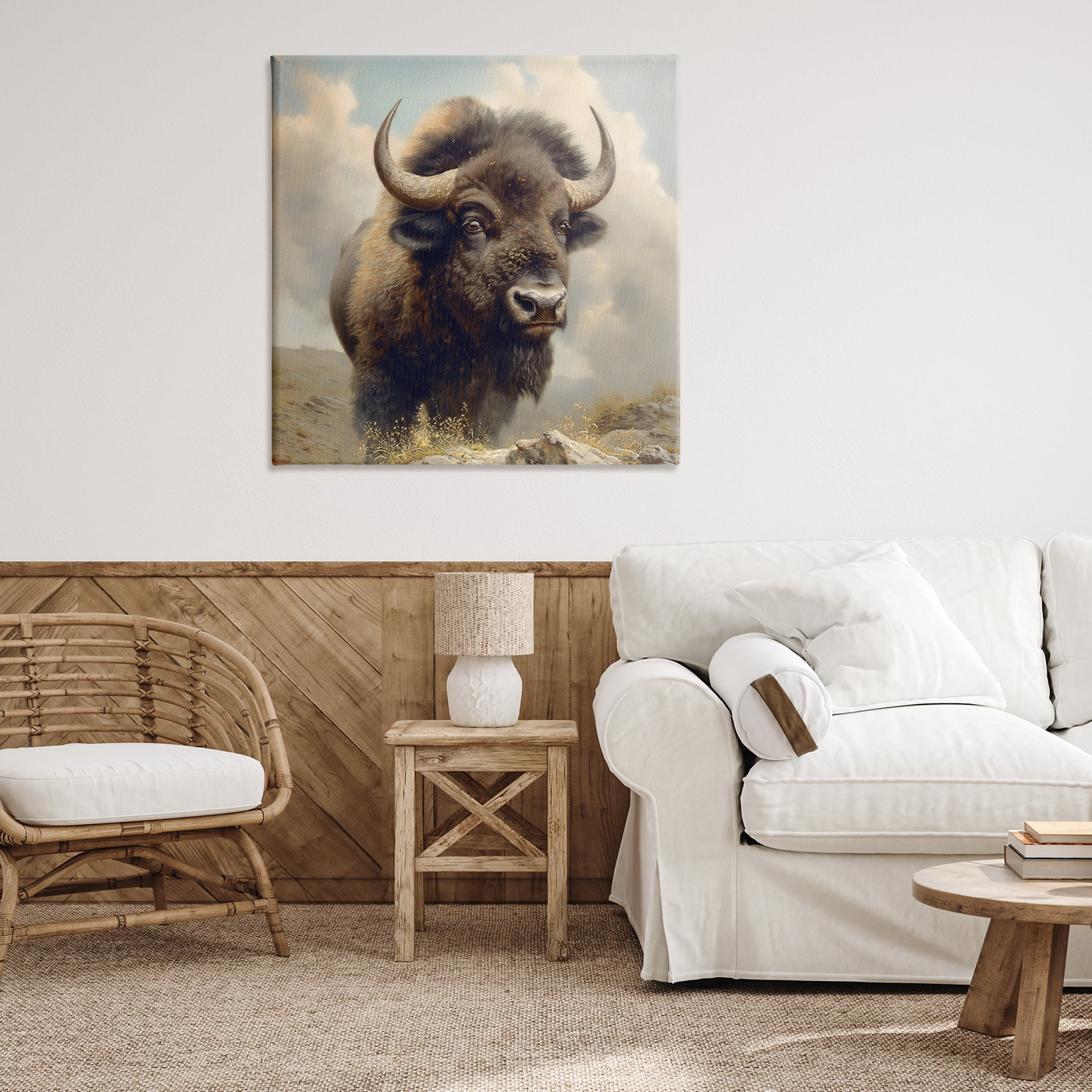 Stupell Industries Strong Bison Horns Animals Painting Wrapped Canvas Art Print Wall Art, 36 x 36