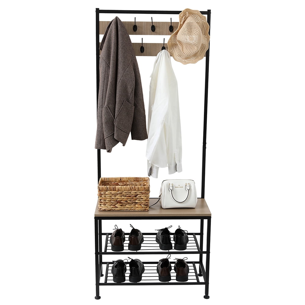 Lowestbest Industrial Coat Rack, Hall Tree Entryway Shoe Bench with 9 