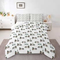 Manfei Wildlife Duck Queen Comforter Set for Kids, Rustic Farmhouse Animal Bedding Comforter Set, Plant Botanical Reversible Bedding Set, Microfiber Bedroom Decor, 3 Pieces