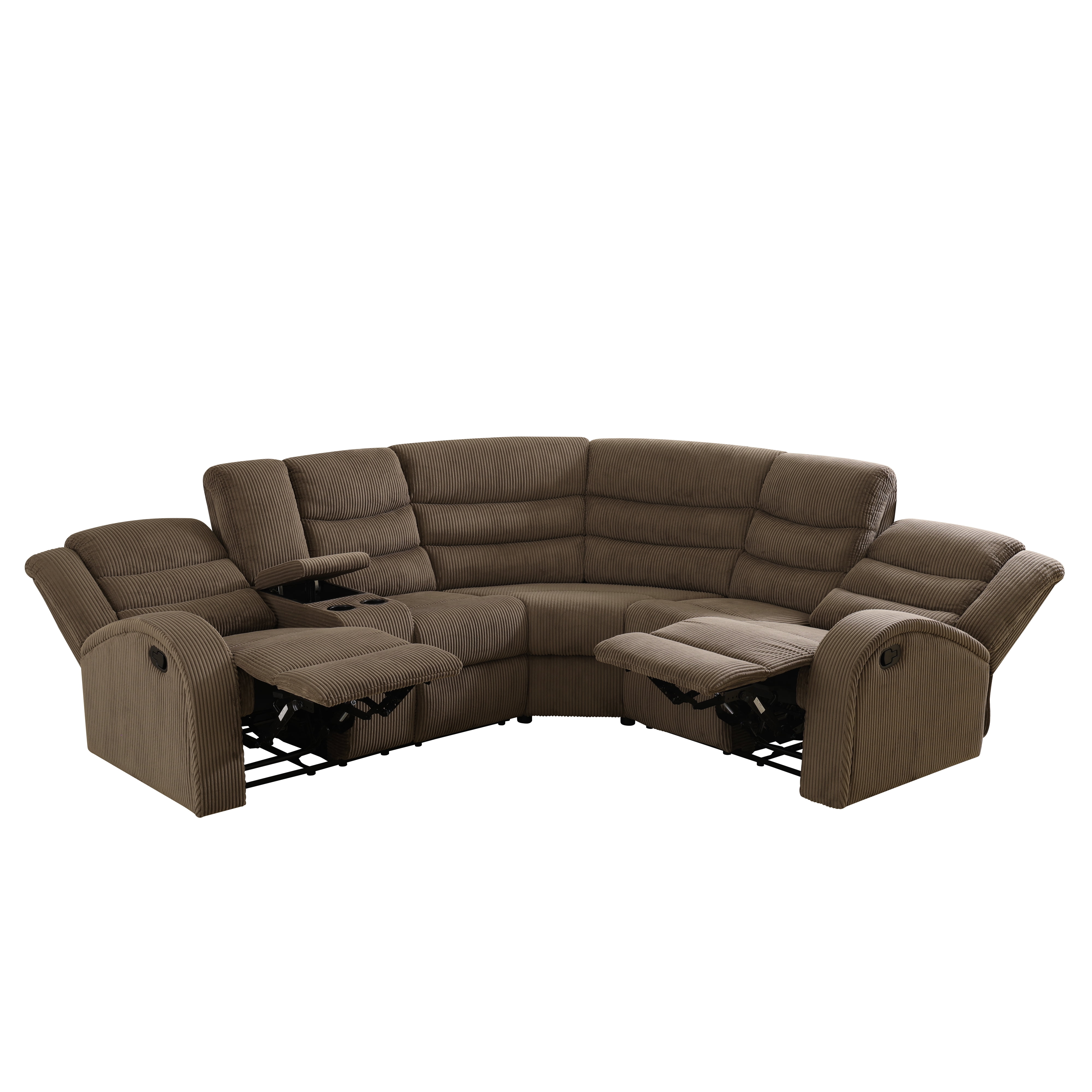 Gewnee Brown Striped Fabric Manual Recliner Sectional Sofa, Angle Adjustable with Cup Holder, Oversize Couch for Living Room Home Office Theater