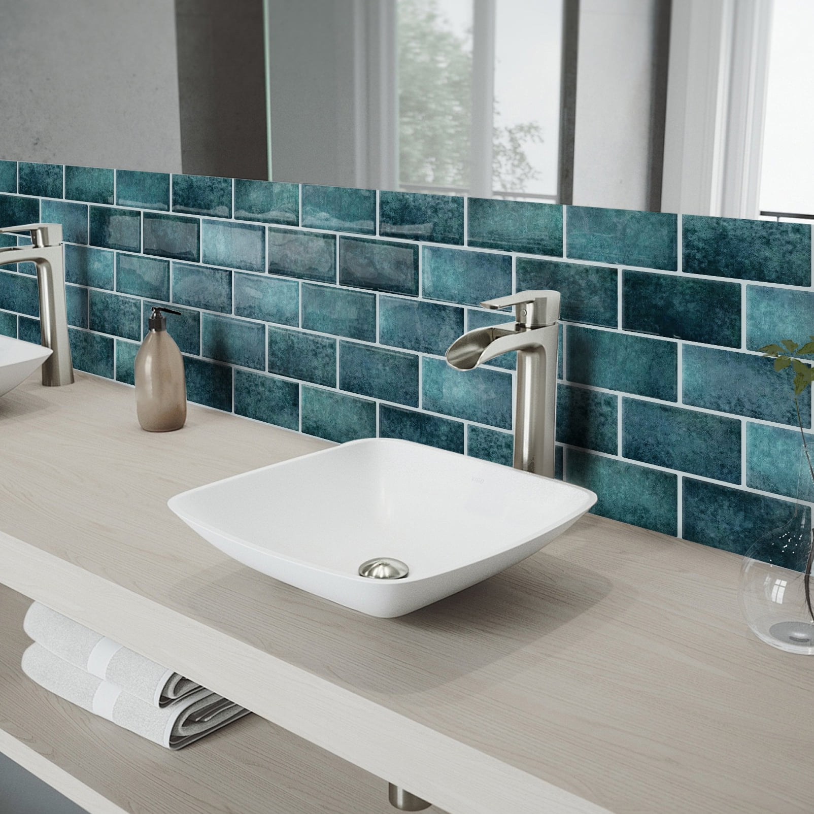 DEWOO Peel and Stick Backsplash - 10 Sheets of 12"×12" - 3D Adhesive Peel and Stick Tile Backsplash for Kitchen, Bathroom, Wall Tile, Blue