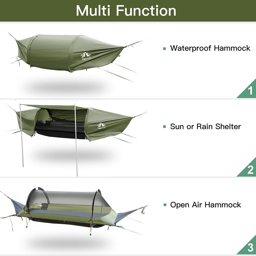 Night Cat Lay Flat Hammock Camping Tent Armygreen 1/2 Person Nylon with Mosquito Net Hanging Bed