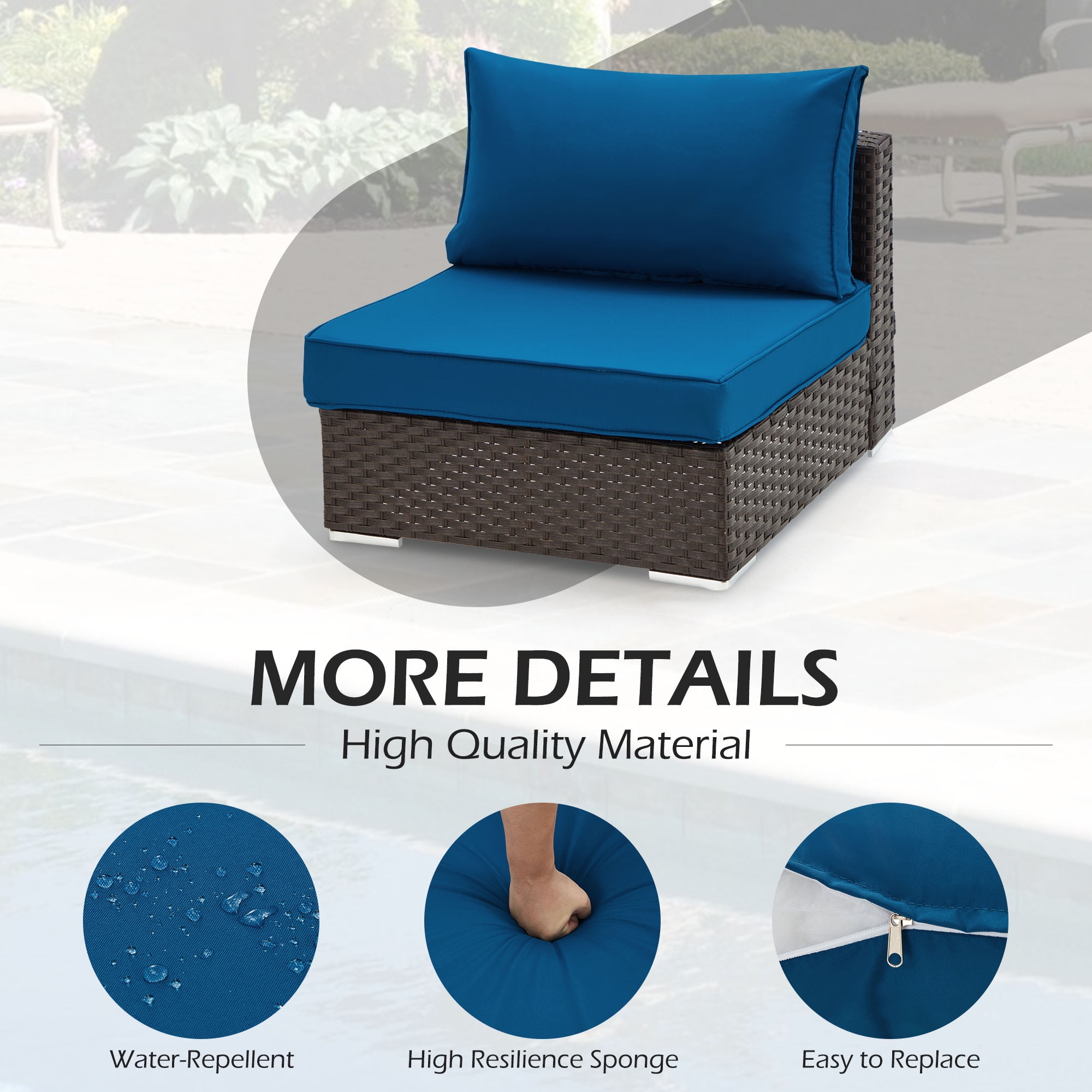 HOMREST Outdoor Replacement Cushions for Patio Furniture,Water-Repellent Sofa Cushions for 6-Seat Rattan Wicker Sectional Patio Conversation Sets,14-Piece Cushions Set for Outdoor Couch(Blue)