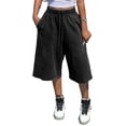 thumbnail image 2 of Womens Elastic Waist Drawstring Bermuda Shorts, Oversized Loose Fit Raw Hem Casual Knee Shorts Black 2XL, 2 of 7