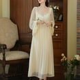 thumbnail image 2 of Previn Women's Long Sleeve Cotton Nightgown Lace Overlay Vintage Victorian Sleep Dress Ruffle Princess Bell Sleeve Layered Tulle Long Pajama Dress Soft Cute Sleepwear Apricot Medium, 2 of 4