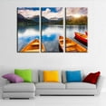 thumbnail image 2 of TISHIRON 3PCS Framed Canvas Wall Art Set,60"x40" Mountain Lake Sunset Three Boats Canvas Art Decor, 2 of 7