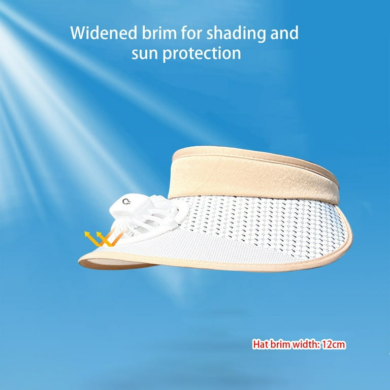 Pompotops Sun Visor Hats with Fan Women, Electric Fan Models Sunscreen Face Sun Hat Rechargeable Lightweight Empty Top Sun Hat, Khaki, Women's, Size