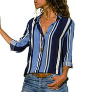 Matchstick Women's The Loose Striped Long-sleeve Lapel Shirt Top
