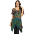 thumbnail image 5 of Sakkas Daniela Womens Short Sleeves Loose Tie Dye Blouse Top Tunic Asymmetrical - Olive - One Size Plus, 5 of 5