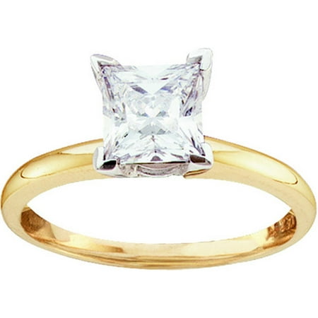 Size 7 - 14k Yellow Gold Princess Cut Diamond Solitaire Bridal Wedding Band Engagement Ring (1/2