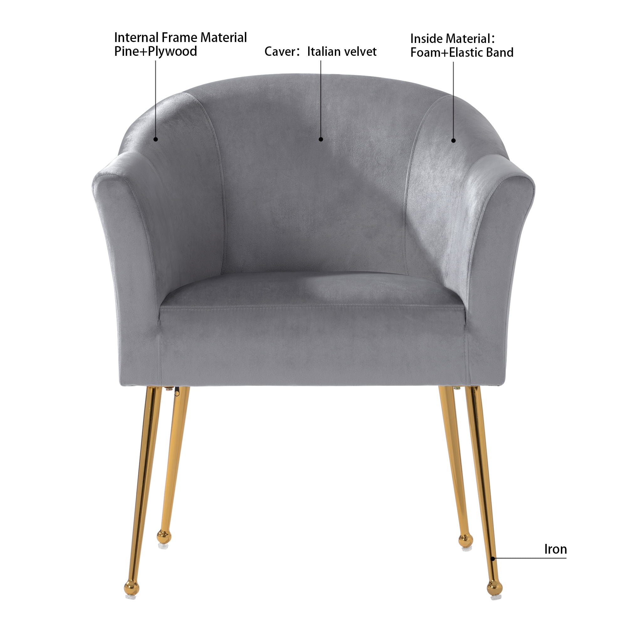 YYAo Velvet Accent Chair, Upholstered Comfy Armchair with Metal Legs for Bedroom, Living Room, Gray YYAo Velvet Accent Chair, Upholstered Comfy Armchair with Metal Legs for Bedroom, Living Room, Gray