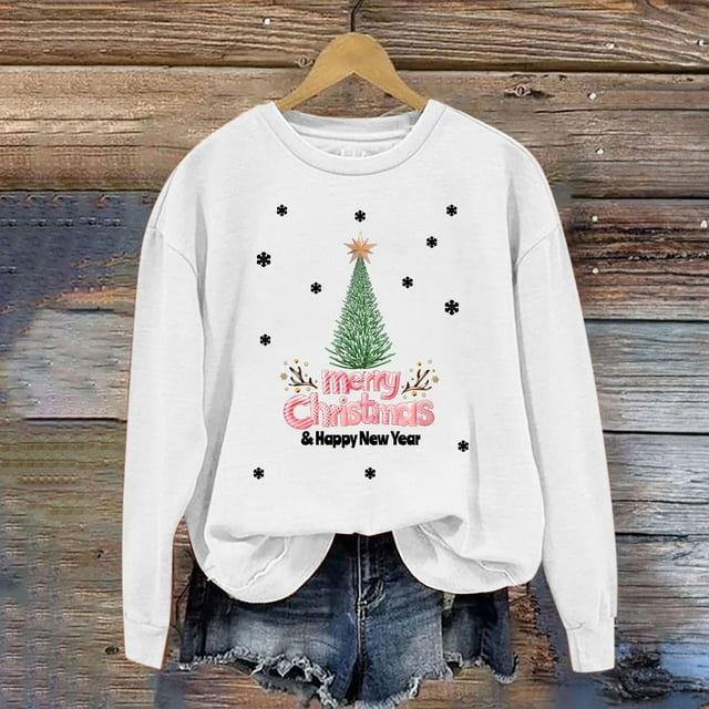 EGNMCR Chandails en Molleton à Capuche pour Femmes, Chandails en Molleton pour Femmes, Chandail à Capuchon Décontracté à Manches Longues de Noël Mode Décontractée à Manches Longues Col Rond Imprimé Chandails en Molleton Blouse pour Femmes