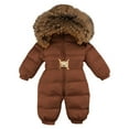 thumbnail image 4 of Coerni Baby Winter Puffer Snowsuit Faux Fu𝐫 Hooded Down Outfits Elastic Waist Warm Zip Up Quilted Onesie Ski Jacket, 4 of 7