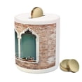 thumbnail image 3 of Venice Piggy Bank, Traditional Gothic Style Windows with Flower Pots on Brick Wall, Ceramic Coin Bank Money Box for Cash Saving, 3.6" X 3.2", Pale Brown White Blue, by Ambesonne, 3 of 4
