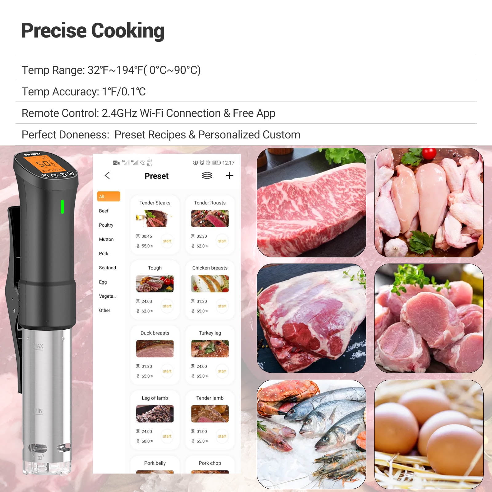 Inkbird Wi-Fi Sous Vide Vacuum Cooking Immersion Heater 1000W Slow Cooker  LCD Full Touch Screen Smart Life Kitchen Appliances