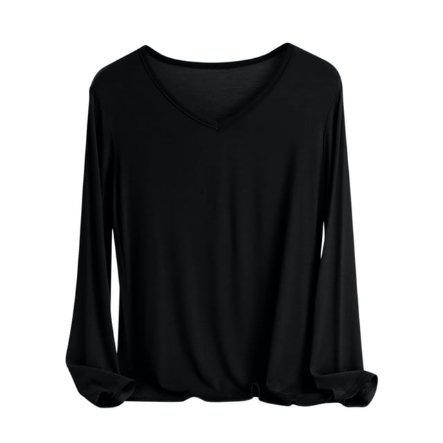 MeetoTime Women's Long Sleeve Shirts Soft Lightweight Undershirts V-Neck Slim Tees Basic Layer Pullover Tops