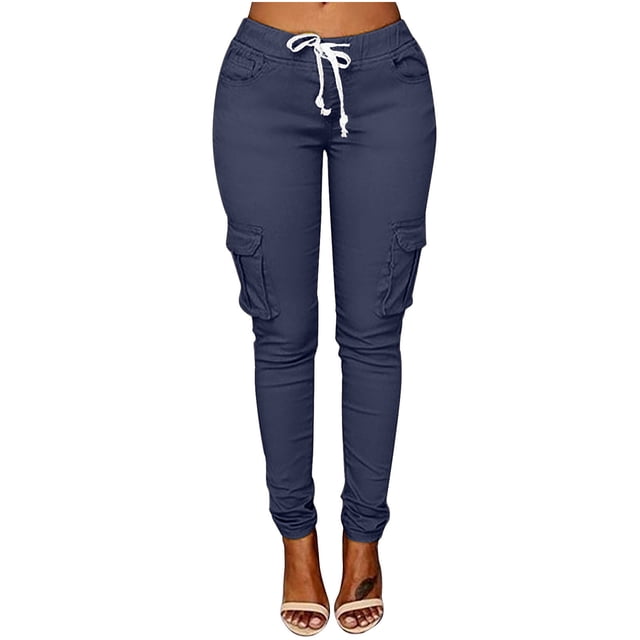 TopLLC Jeans Cargo Amples Taille Haute pour Femmes, Poche à Rabat Coupe Décontractée Jambe Droite Grand Mode Y2K, Uni