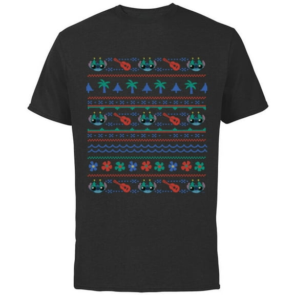 Disney Lilo & Stitch Ugly Christmas Sweater - Short Sleeve Cotton T-Shirt for Adults - Customized-Black