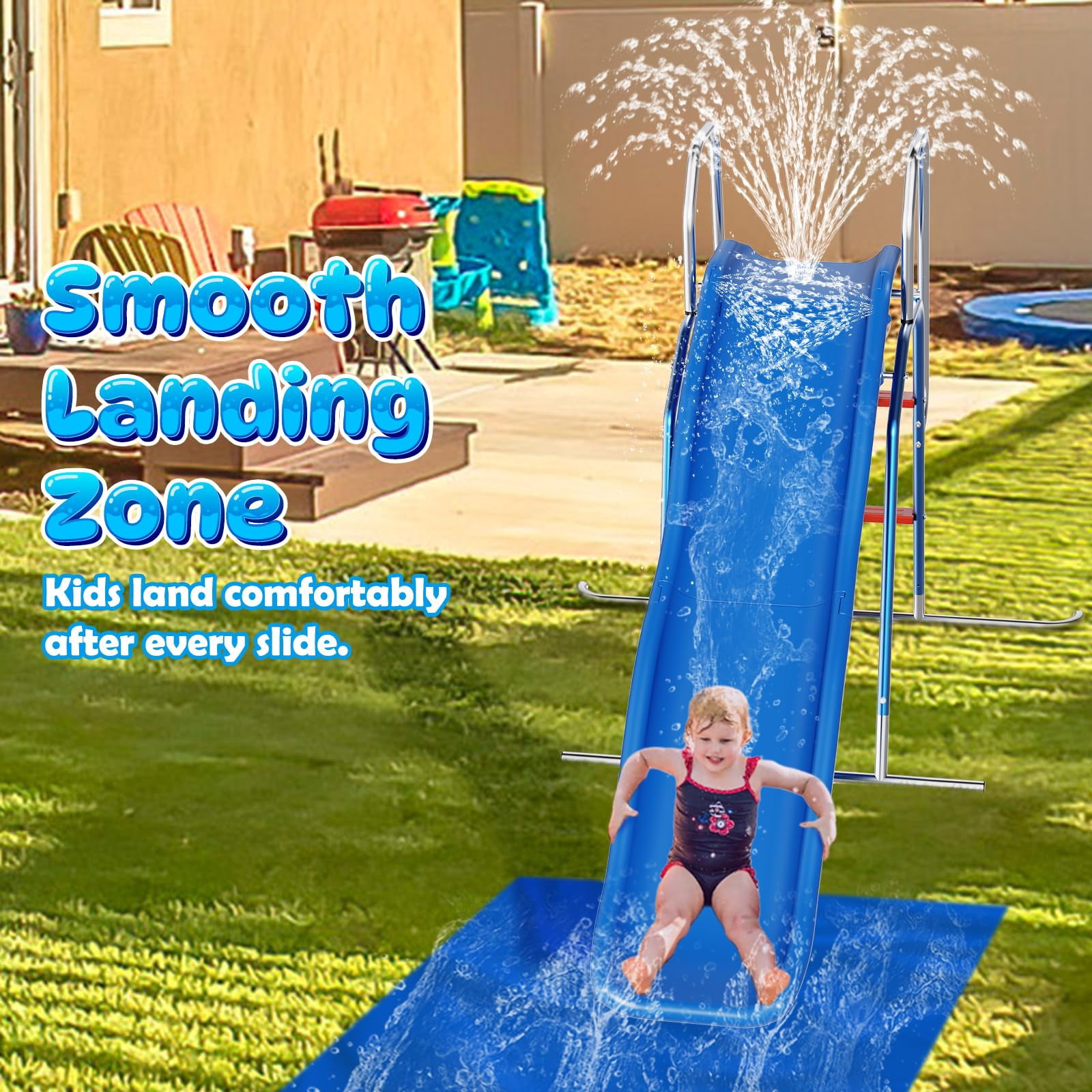 Lawn Water Slide with 3-Zone Spray Sprinkler and Ground Tarp Backyard Summer Outdoor Play
