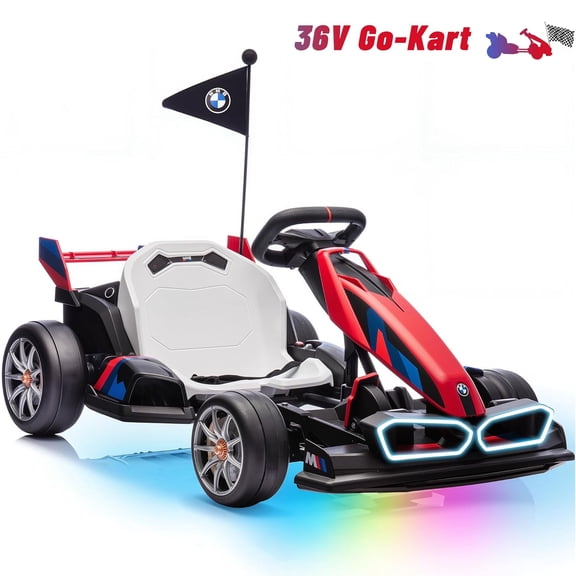 Licensed BMW Kids Electric Go Kart with Drift Mode, Dual 300W Motors, 36V Battery, Adjustable Seat & LED Lights, Akaber 2-Speed Drift Kart for Ages 6-12