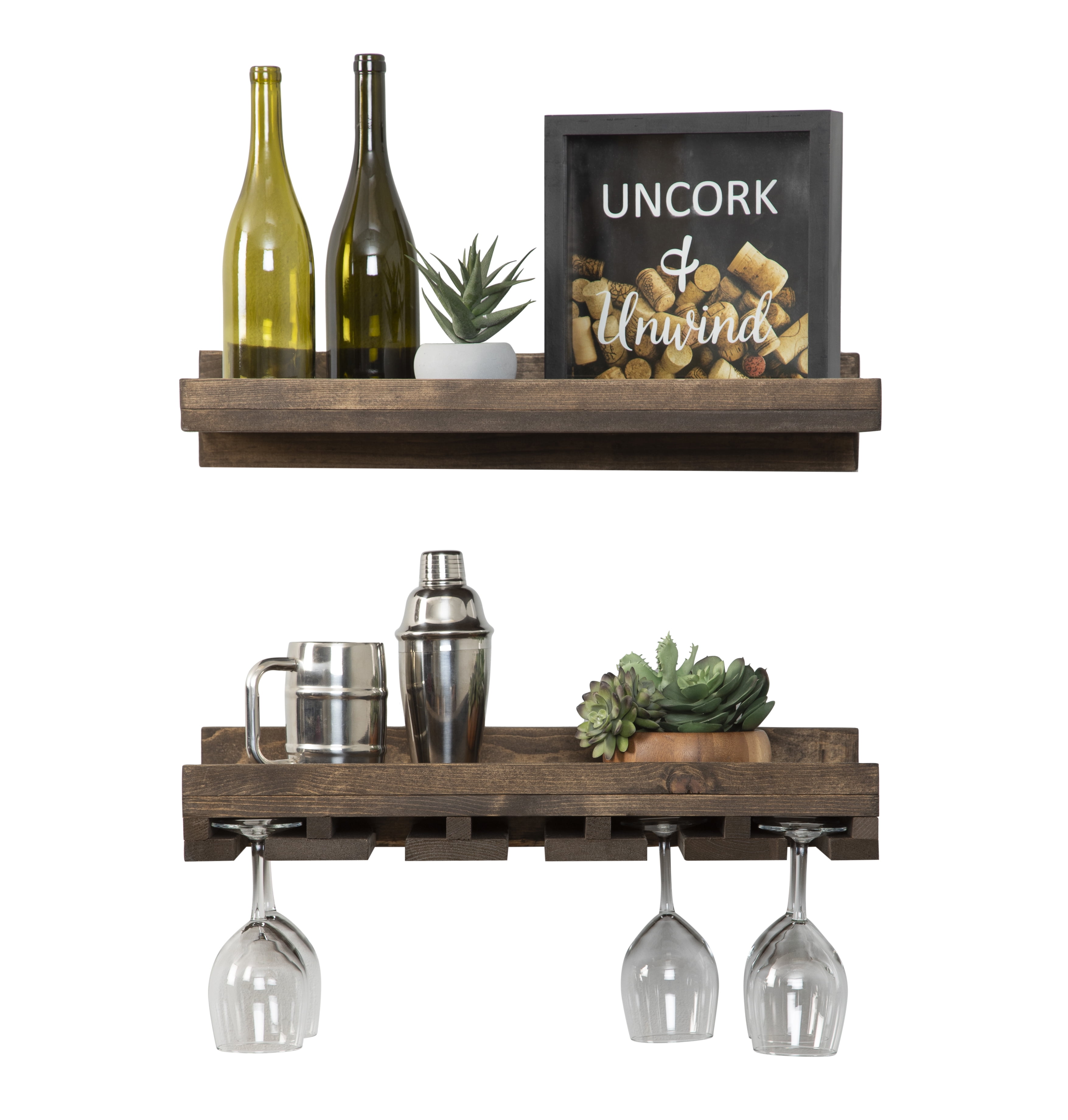 Woven Paths Dark Walnut 20inch Rustic Luxe Tiered Wine Rack Set of 2 ...