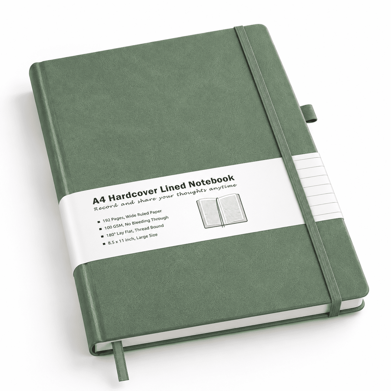 Light Green A4 Wide Ruled Hardcover Leather Lined Writing Notebook