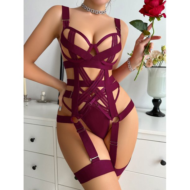 Conjunto de lencería sexy hueca divertida con diseño compuesto de niña con sombrero europeo y americano