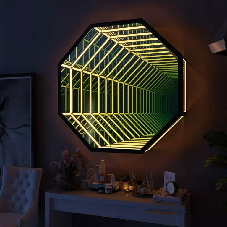 Ozarke 3D Octagon Infinity Mirror Light LED Wall Mirror RGB Color Changing  Technology Wall Decor- Large