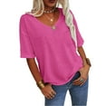 thumbnail image 4 of Endives Women's 3/4 Sleeve Shirts V Neck Loose Fitting Tops Casual Solid Color Tshirts Trendy Basic Tunic Summer Ladies Tops, 4 of 7