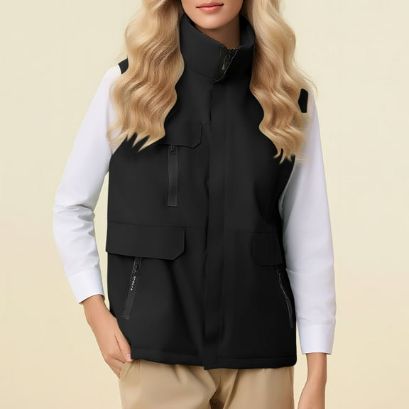 Dolkfu Womens Jackets Casual Black Waterproof Sleeveless Windbreaker Softshell Hiking Vest Fall Coats for Women 2025 L