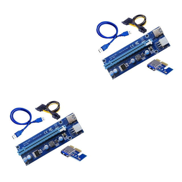Langgg VER006C PCI-E Riser Card PCI PCIE 1X to 16X Extender Adapter USB 3.0 Cable SATA 6Pin Power for Mining Miner 30cm1m Cable Blue 1M 2Set