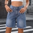thumbnail image 5 of Women's Denim Shorts High Waisted with Pockets Adjustable Waistband Raw Hem Half Length Jeans Blue M, 5 of 7