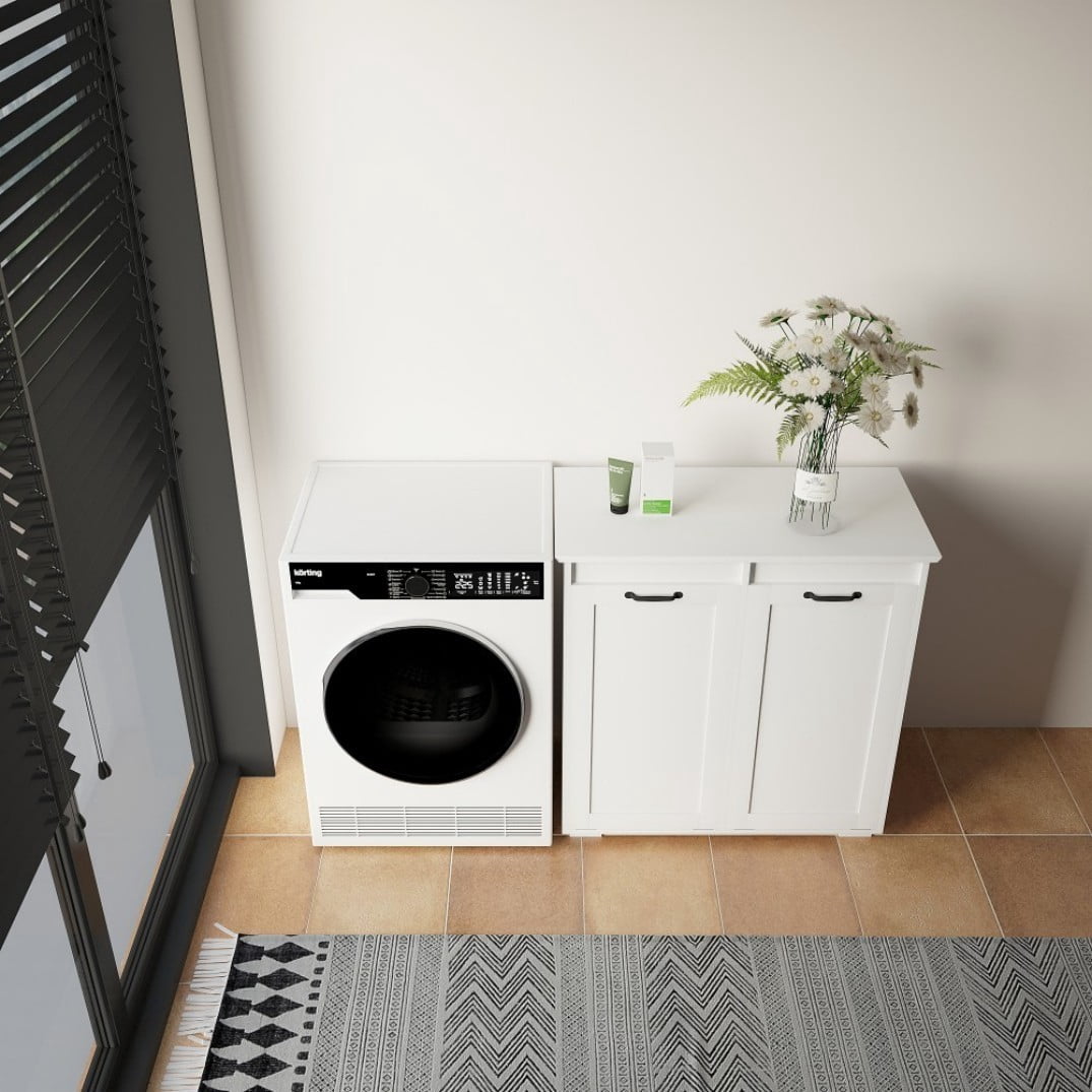 30"H Laundry Hamper Cabinet with 2 Removable Liner Bags, Double Laundry Sorter Cabinet, Freestanding Clothes Storage Organizer, White