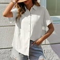thumbnail image 2 of Annhoo Button down Shirts for Women V Neck Collared Summer Short Sleeve Tops Plain Casual Trendy Basic Blouses, 2 of 6