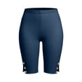 thumbnail image 4 of Busydd Leggings for Women Plus Size L-5XL Stretchy Slim Workout Leggings Solid Color Button Knee Length Gym Shorts Trendy Casual Slit Hem Running Yoga Shorts L, 4 of 9