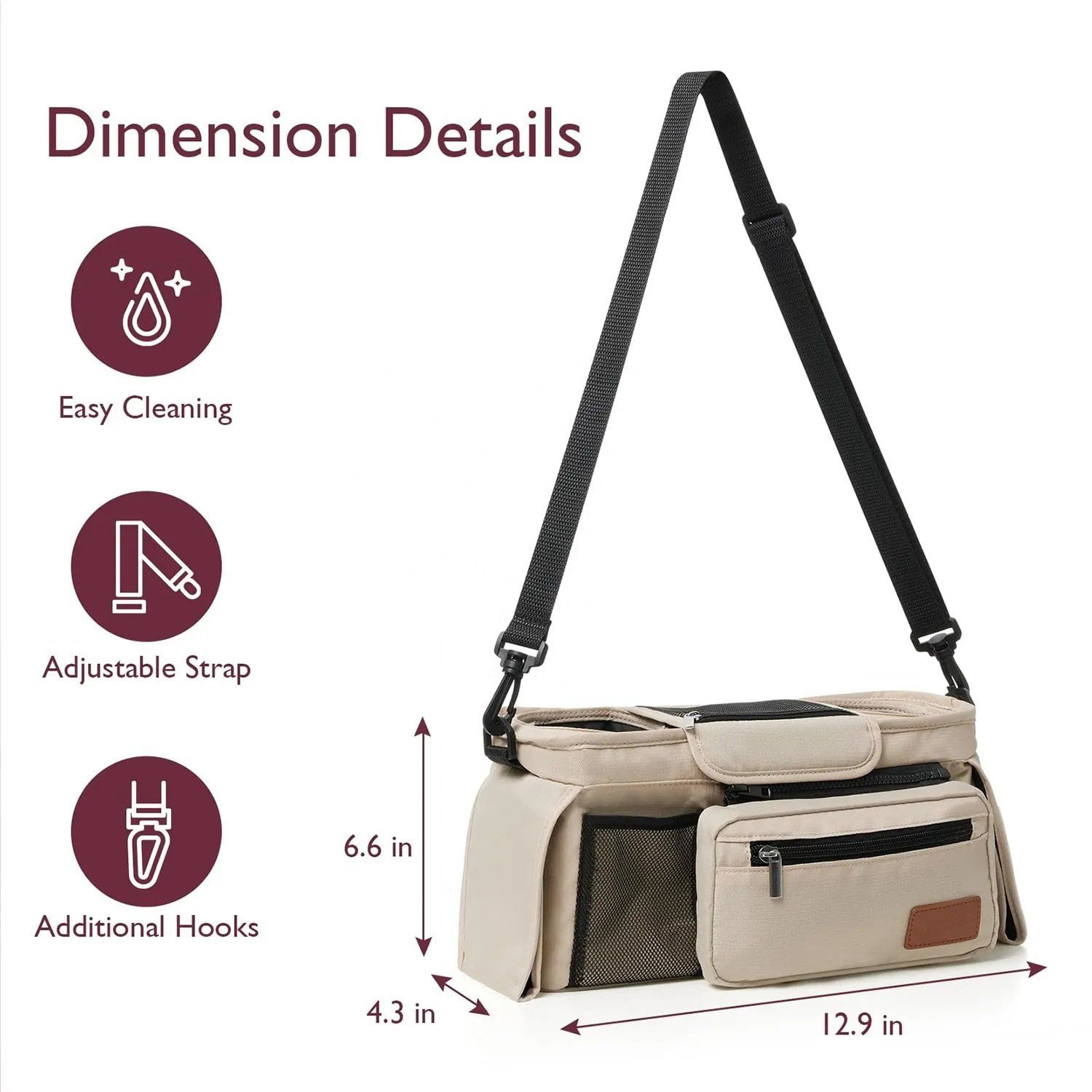 Momcozy Universal Stroller Organizer Multi-functional 3 in 1 Insulated, Adjustable Set with Detachable Phone Bag & Shoulder Strap, Khaki