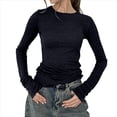 thumbnail image 2 of Camiseta de Larga con Cuello Redondo para Mujer, Camisetas Lisas Ajustadas, Tops Cortos para Salir de Otoño Y2K, Camisetas Ajustadas Lindas Negro S, 2 of 10