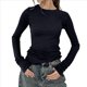 thumbnail image 2 of Camiseta de Larga con Cuello Redondo para Mujer, Camisetas Lisas Ajustadas, Tops Cortos para Salir de Otoño Y2K, Camisetas Ajustadas Lindas Negro M, 2 of 10