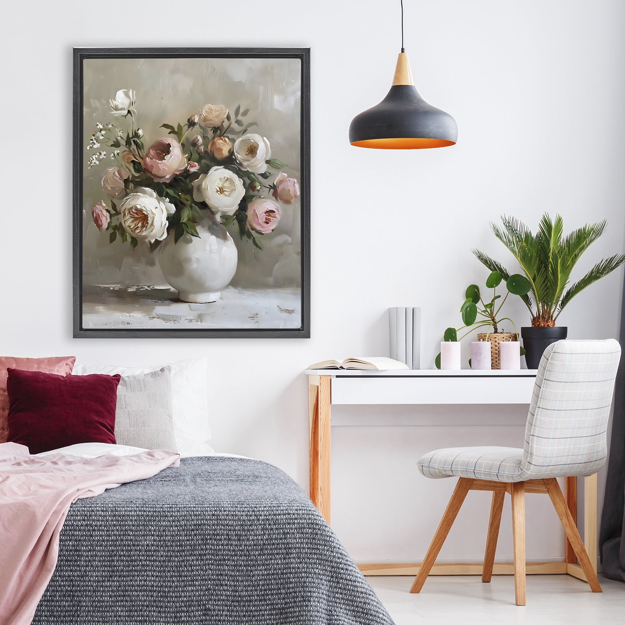 Stupell Industries Peony Blooms Bouquet Vase Black Framed Floater Canvas Wall Art, design by Creative Studio