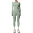 thumbnail image 2 of Ensemble de Yoga pour Femmes, Mode Décontractée Couleur Unie Manches Longues Col Rond Ajusté, Pantalons pour Femmes, 2 of 5