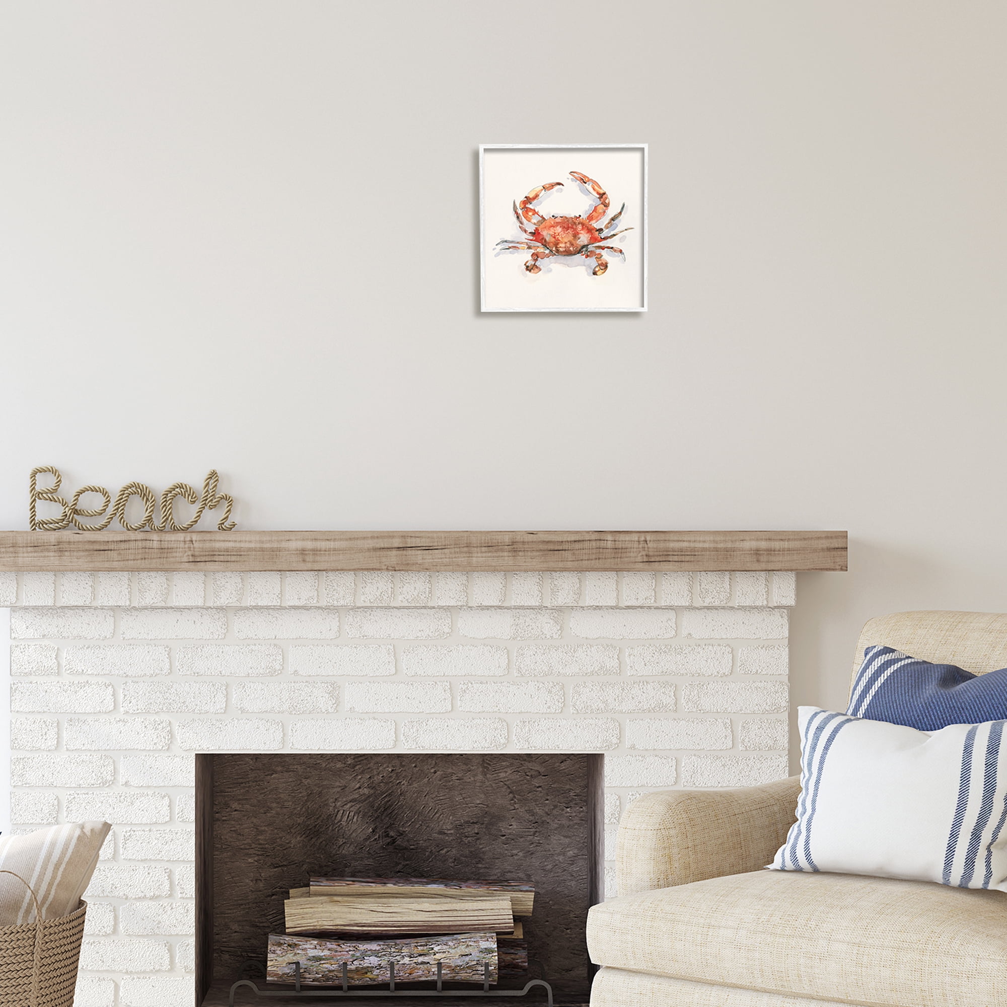 Stupell Industries Red Crab Marine Animal Animals & Insects Painting White Framed Art Print Wall Art, 12 x 12