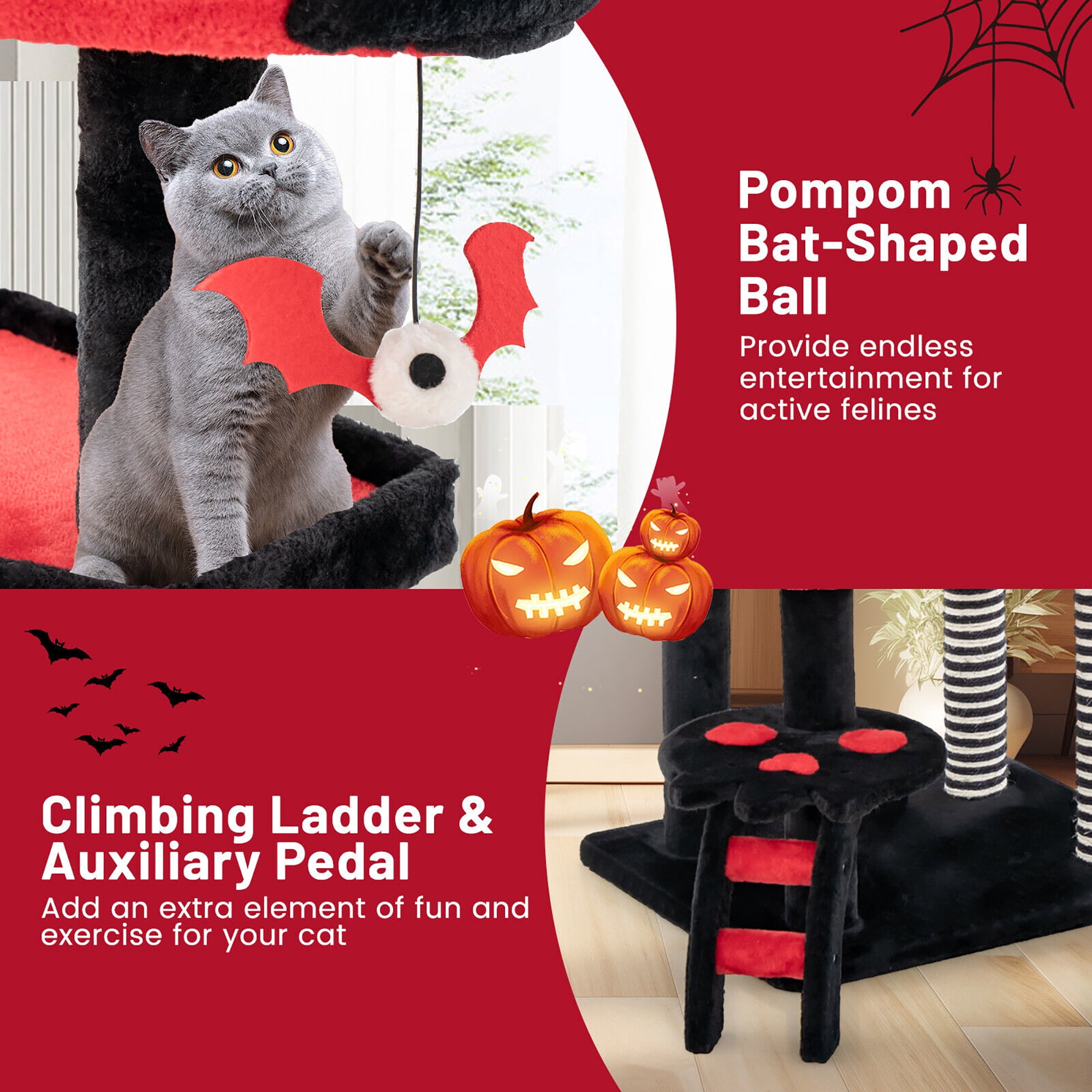 Gymax Gothic Cat Tree 52'' Tall Cat Tower w/ Cat Bed Cat Condo Sisal Scratching Post
