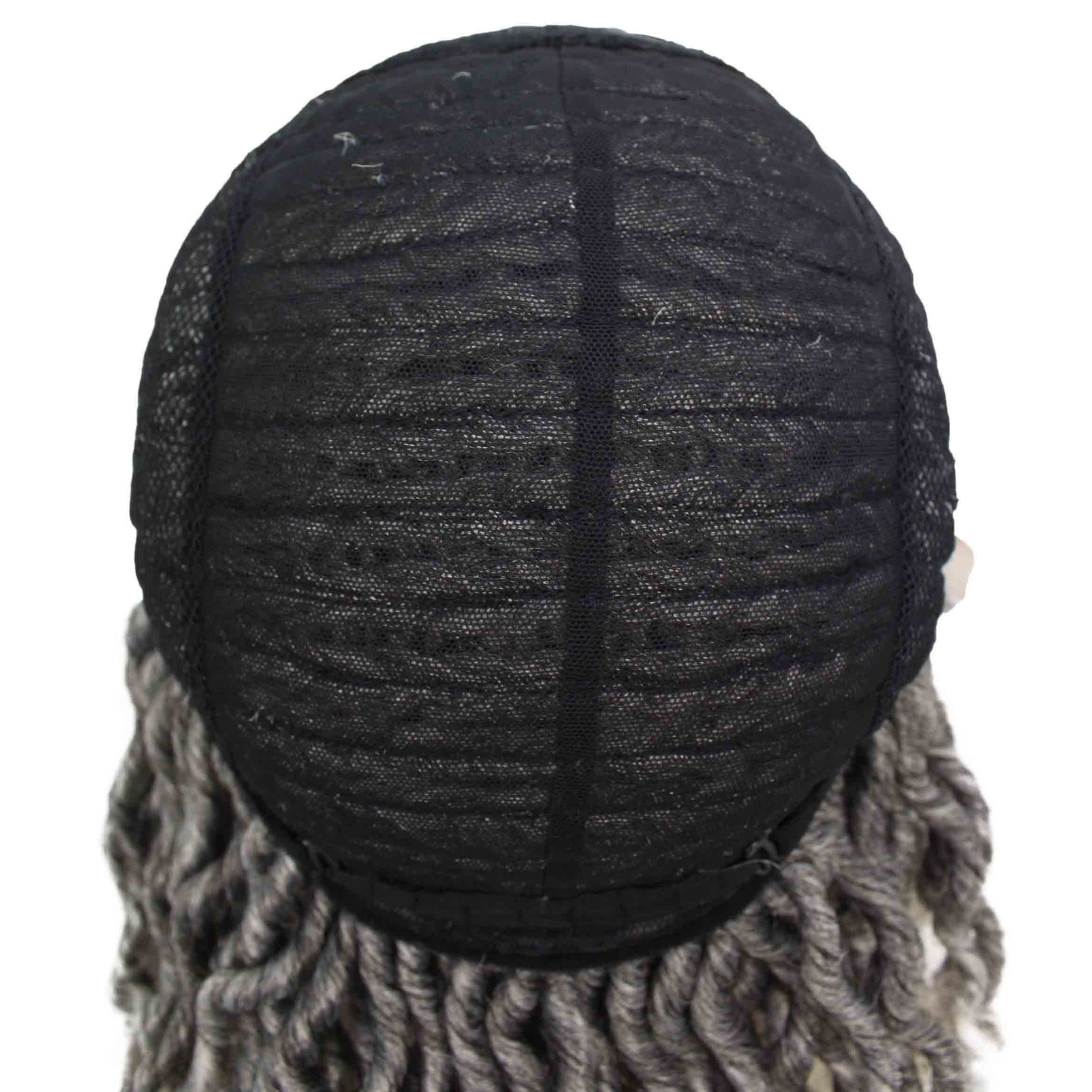 LUXLUXE 19" Black & White Wig Andrea Curly Layered for Women Long Hand Tied Lace Braided Wigs, Made from Heat Resistant Synthetic Wigs