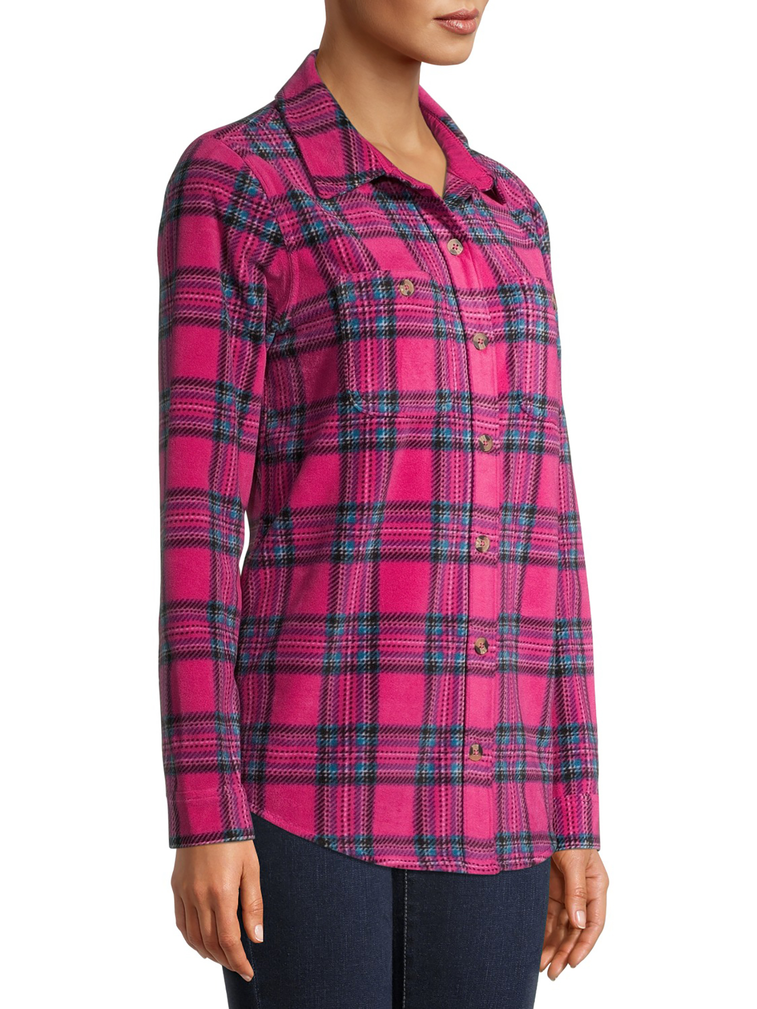Time and Tru Long Sleeve Relaxed Fit Checked Plaid Jacket (Women's) 1 Pack
